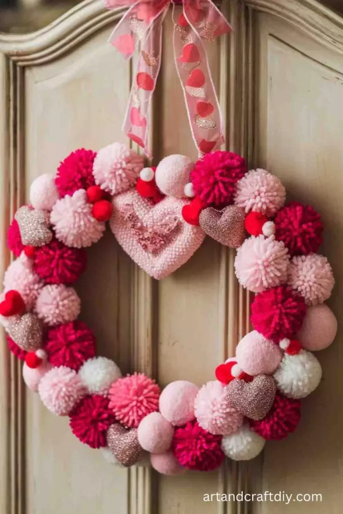 Pom-pom Heart Wreath