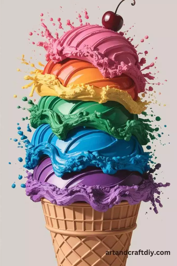 Rainbow Sponge Paint Ice Cream Cone